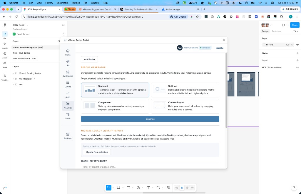eMoney Design Toolkit Jira activity feed inside Figma