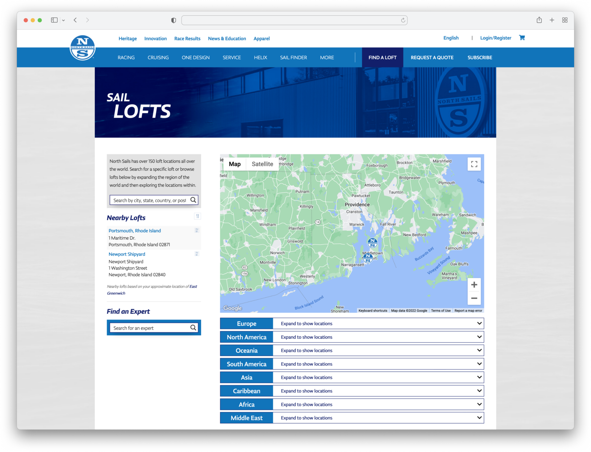 North Sails responsive e-commerce experience and technical equipment showcase