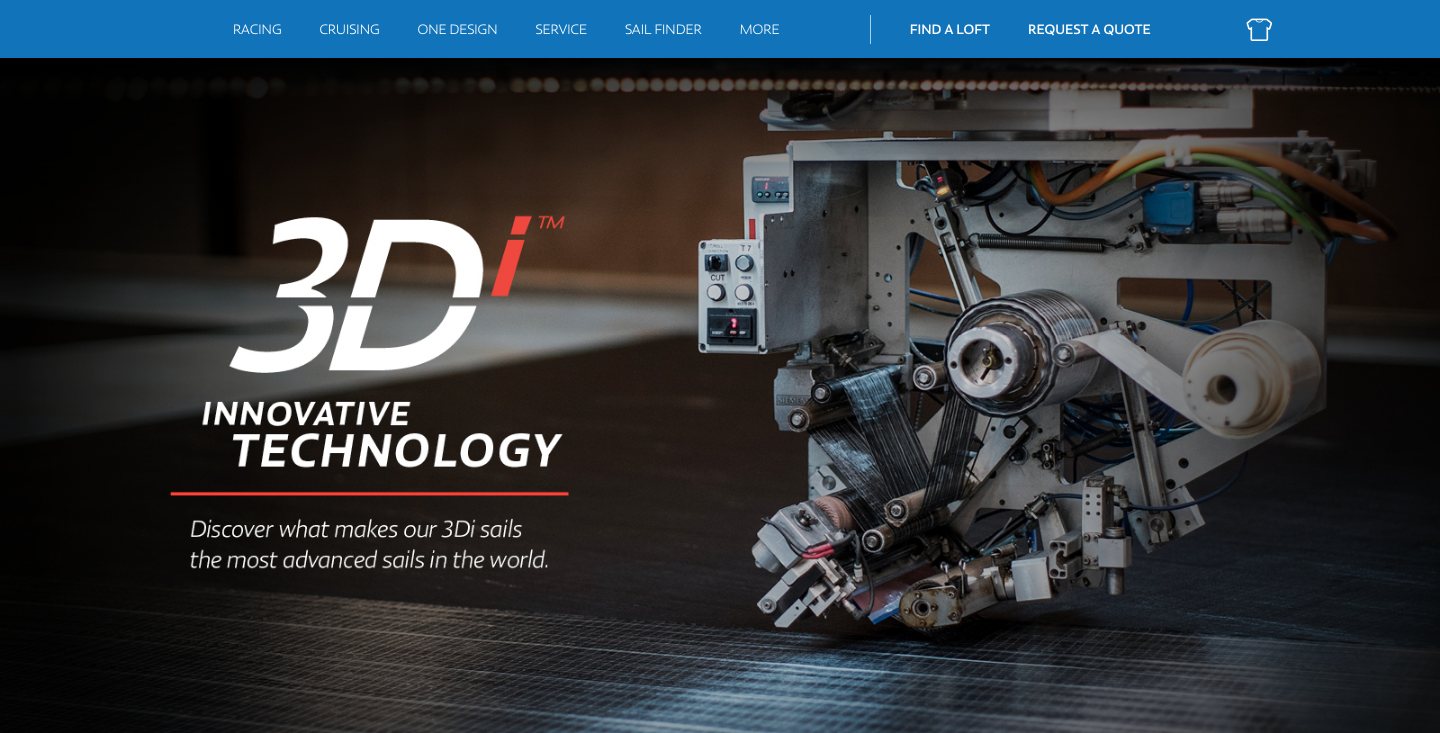 North Sails homepage in January 2018 with the main navigation above a 3Di Innovative Technology hero
