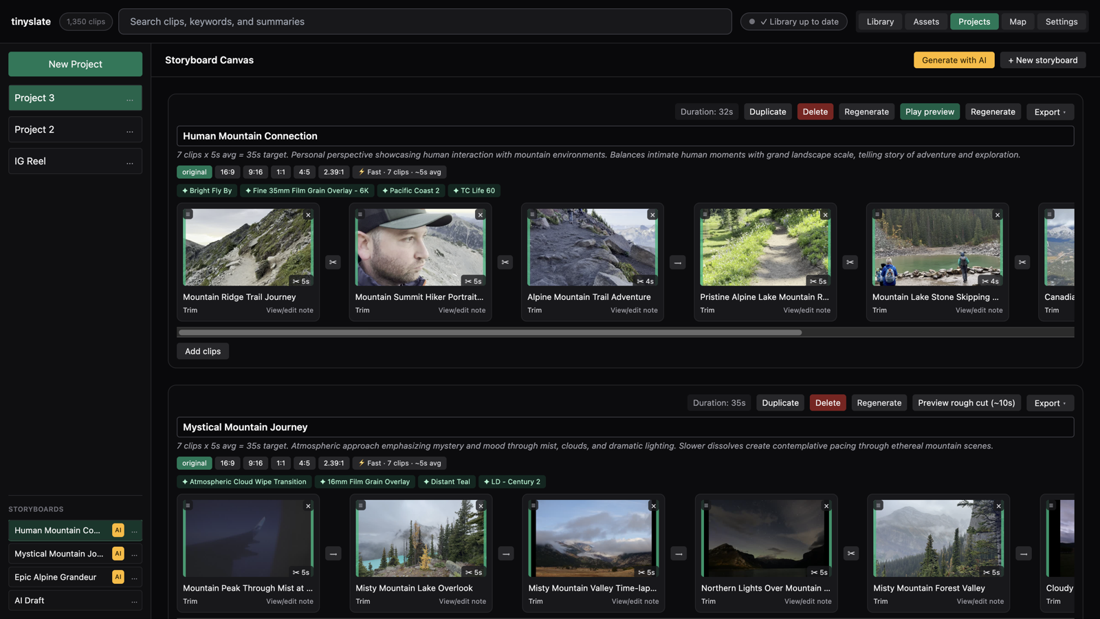 TinySlate storyboard editor with clip lanes