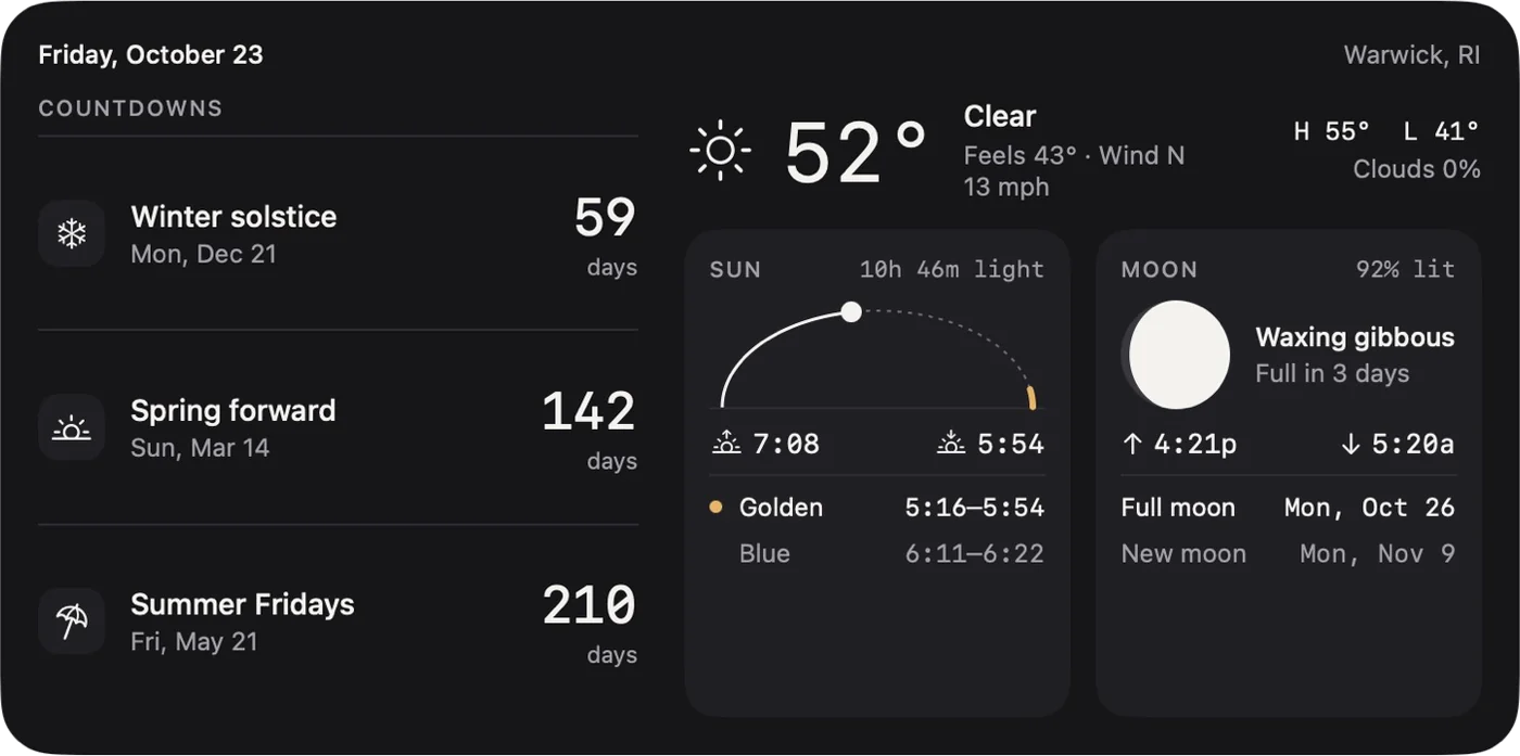 Day Board extra-large widget in the Dark style